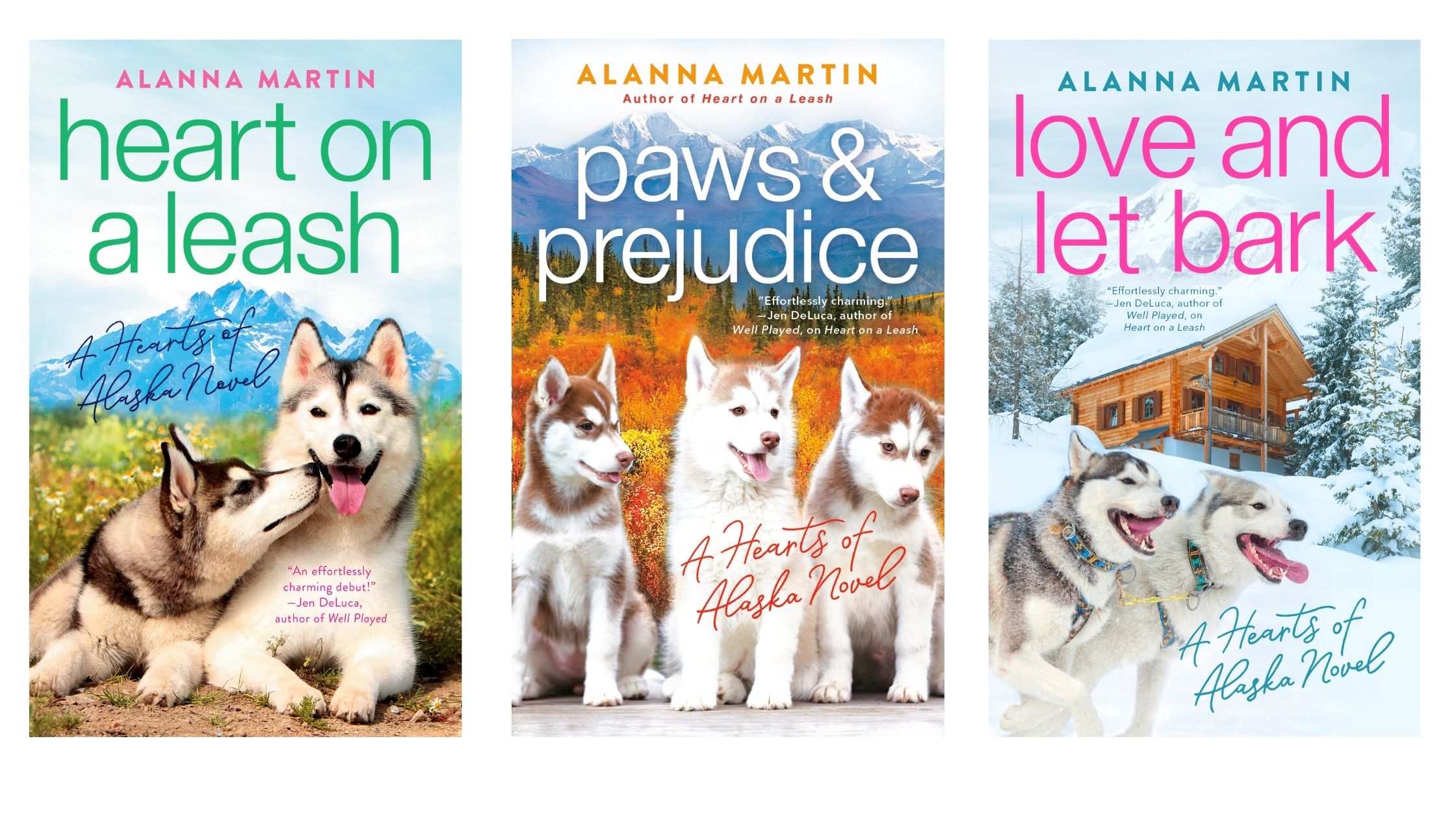 Covers for the books: Heart on a Leash, Paws and Prejudice, and Love and Let Bark